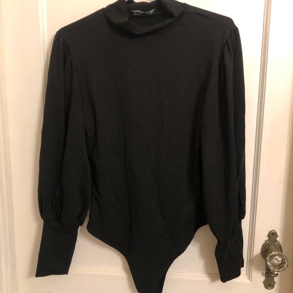 On Twelfth Tops - Long Sleeve Turtleneck Bodysuit with Puff Sleeves